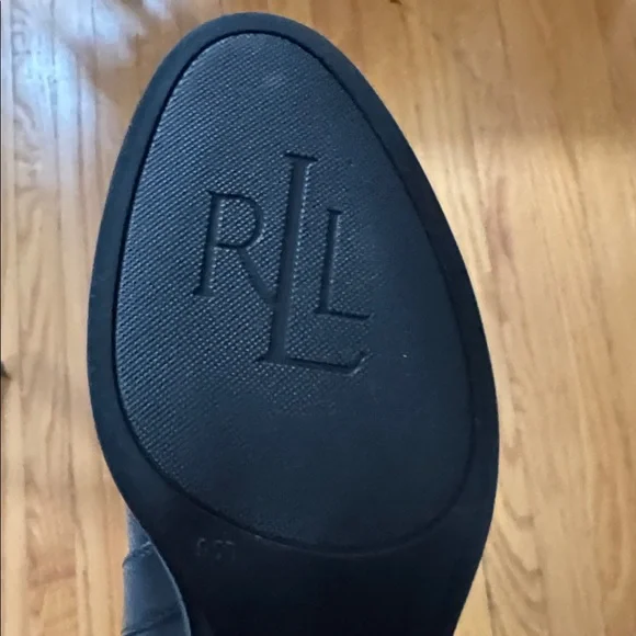 NWT Ralph Lauren Margarite Black Leather 1" Heel Riding Boots Size 9.5 wide calf - Picture 9 of 16